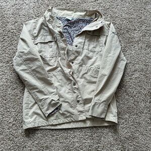 Columbia Beige Jacket with Navy and Pink Floral Lining